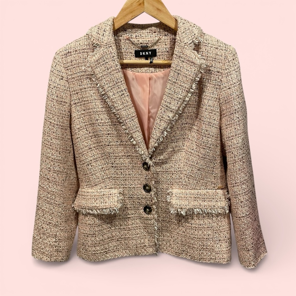 Pink blush tweed silver thread DKNY blazer button front lined Clueless Y2K style